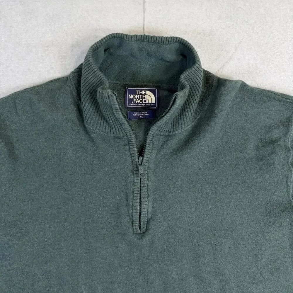 Vintage North Face 1/4 Sweater Mens L-XL Boxy Green Wool Blend Zip Pullover 90s